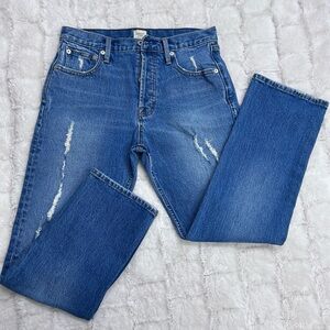 Gap Women’s Cone Denim High Rise Button Fly Distressed‎ Straight Jeans Size 27P